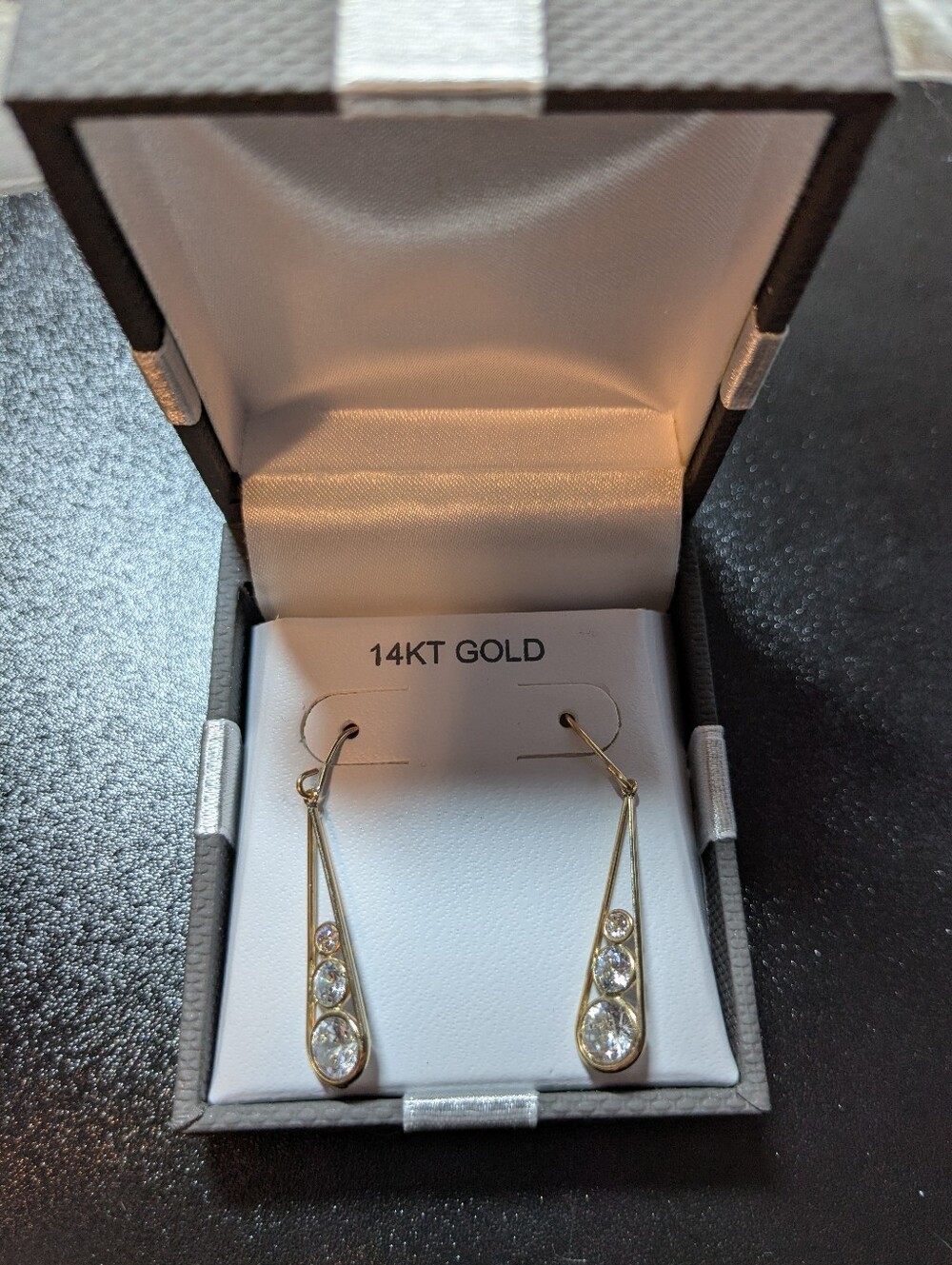 14K Gold CZ Drop Ears 14K Cubic Zirconia Earrings NEW